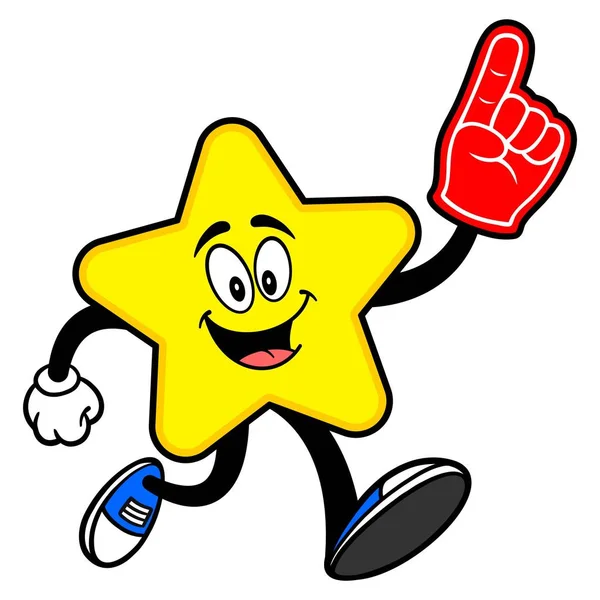 Star Mascot Correndo Com Uma Mão Espuma Uma Ilustração Dos —  Vetores de Stock