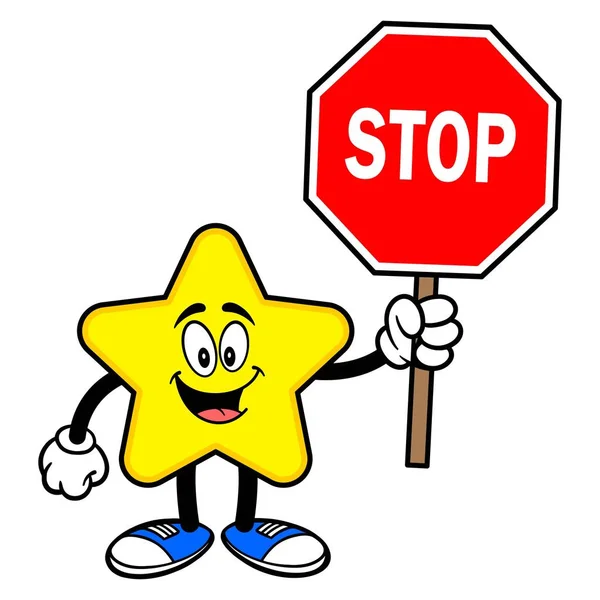 Star Mascot Stop Sign Uma Ilustração Dos Desenhos Animados Uma — Vetor de Stock