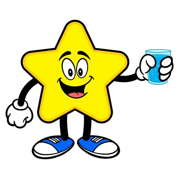 Mascota Estrella Con Vaso Agua Una Ilustración Dibujos Animados Una — Vector de stock