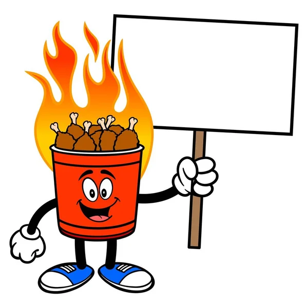 热翼桶吉祥物与标志 燃烧的热翼桶吉祥物的卡通插图 — 图库矢量图片