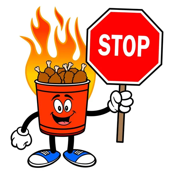 Mascotte Benna Ala Calda Con Stop Sign Illustrazione Del Cartone — Vettoriale Stock