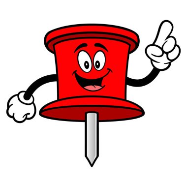Push Pin Maskot İşaretleme - bir ofis Push Pin maskotu bir vektör karikatür illüstrasyon.