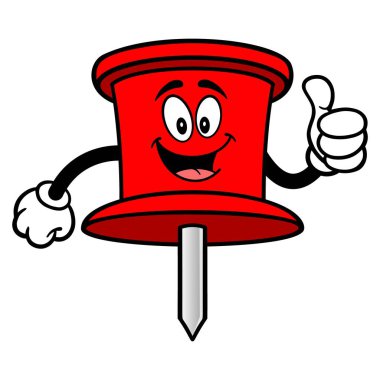 Thumbs Up ile Push Pin Maskot - bir ofis Push Pin maskotu bir vektör karikatür illüstrasyon.