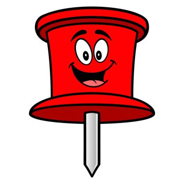 Push Pin Maskot - bir ofis Push Pin maskotu bir vektör karikatür illüstrasyon.