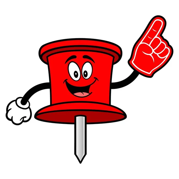 Push Pin Mascotte Met Een Foam Hand Een Vector Cartoon — Stockvector