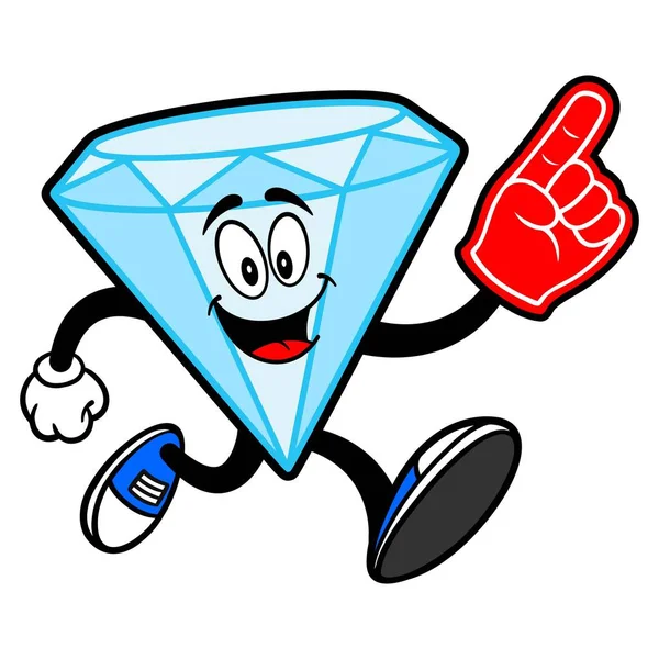 Diamond Mascotte Running Met Een Foam Hand Een Cartoon Illustratie — Stockvector