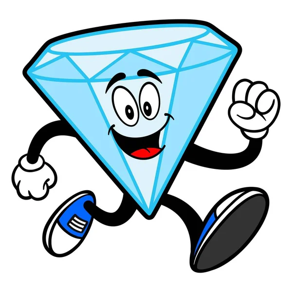 Diamond Mascotte Running Een Cartoon Illustratie Van Een Diamant Mascotte — Stockvector