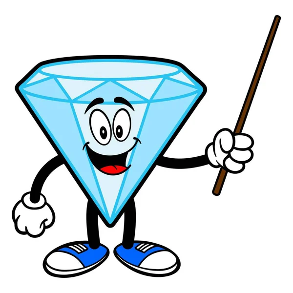 Mascota Diamante Con Puntero Una Ilustración Dibujos Animados Una Mascota — Vector de stock