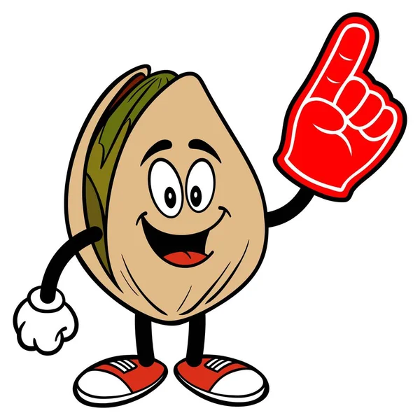 Pistachio Nut Foam Hand Cartoon Illustration Pistachio Nut Mascot — Stock Vector
