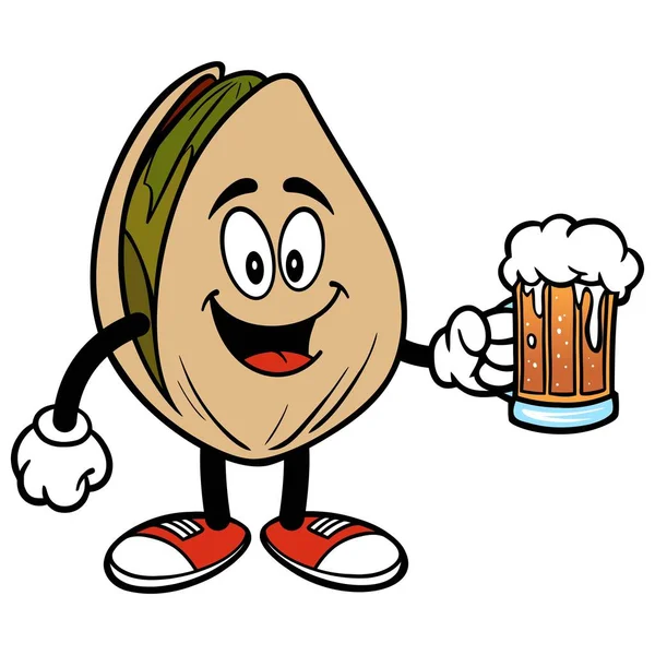 Pistachio Nut Beer Cartoon Illustration Pistachio Nut Mascot — Stock Vector