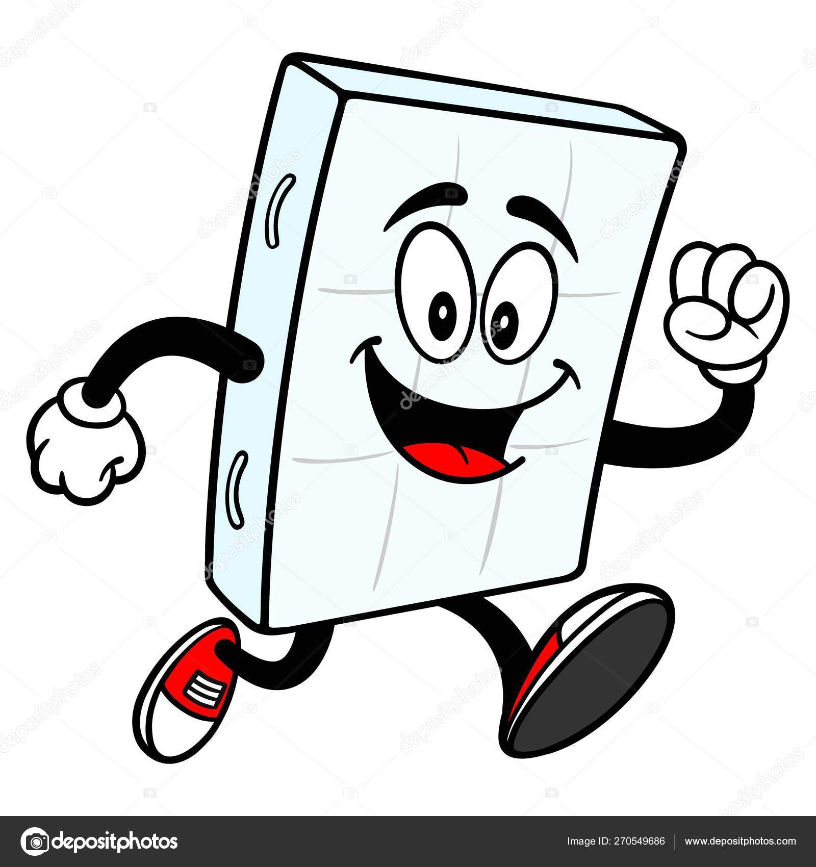 Bed Mattress Mascot Running Cartoon Illustration Bed Mattress