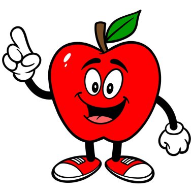 Apple Pointing - Bir karikatür İllüstrasyon Bir Apple Maskotu.