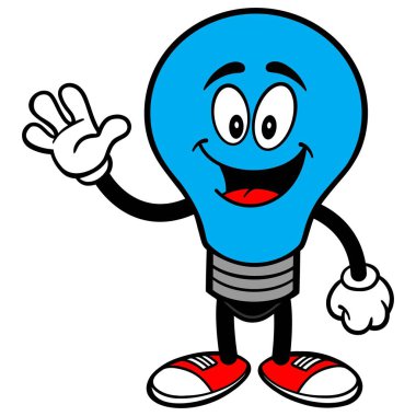 Otizm Ampul Waving - Bir Karikatür İllüstrasyon Otizm Ampul Maskot.