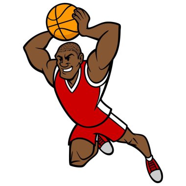 Basketboloyuncusu Dunking - Bir Basketbol Oyuncusu Dunking Ball bir karikatür İllüstrasyon.