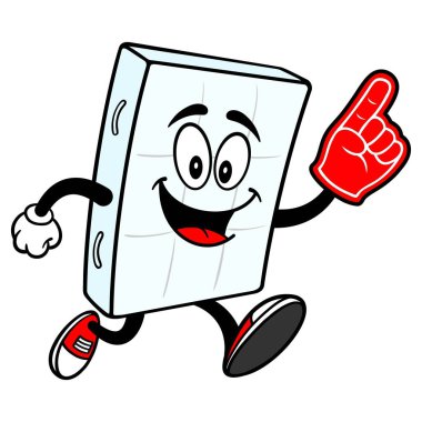 Yatak Yatak Maskot Köpük El ile Çalışan - Yatak Yatak Maskot bir karikatür illüstrasyon.