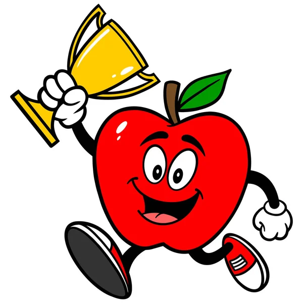Pomme Courir Avec Trophée Une Illustration Bande Dessinée Une Mascotte — Image vectorielle
