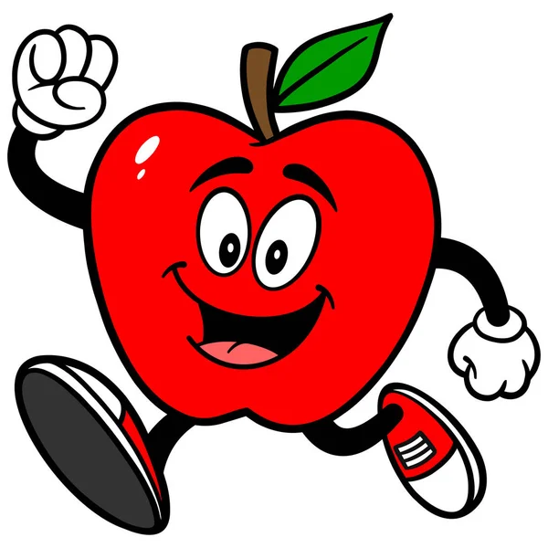 Apple Running Une Illustration Bande Dessinée Une Mascotte Pomme — Image vectorielle