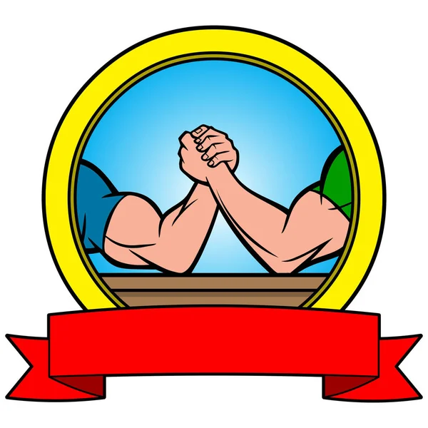 Arm Wrestling Banner Una Ilustración Dibujos Animados Icono Lucha Libre — Vector de stock