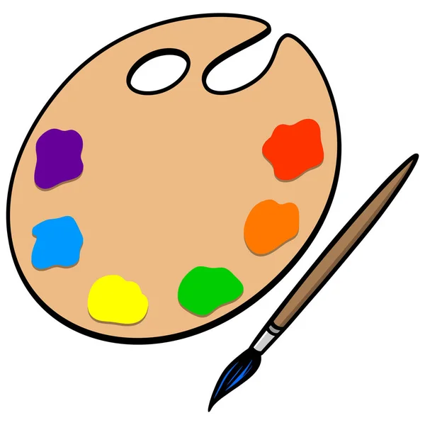 Art Palette Brush Uma Ilustração Desenhos Animados Pincel Paleta Arte — Vetor de Stock