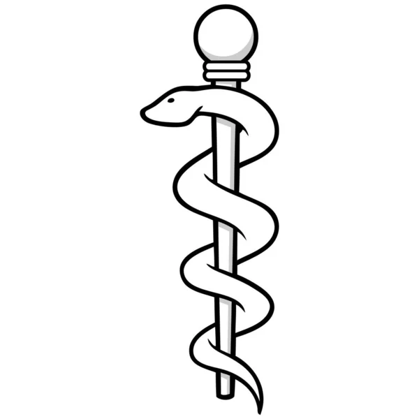 Asclepio Insignia Cartone Animato Illustrazione Icona Asclepio — Vettoriale Stock