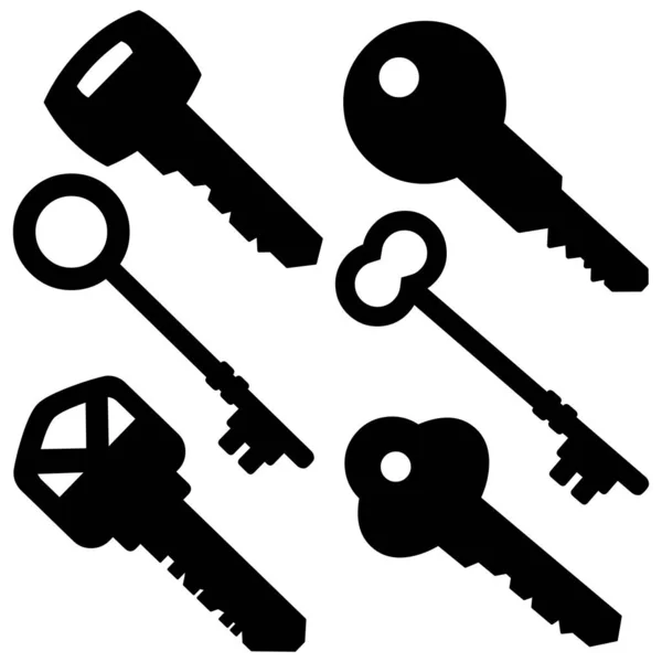 Assorterede Key Silhouettes Tegneserie Illustration Nogle Assorterede Nøgler – Stock-vektor