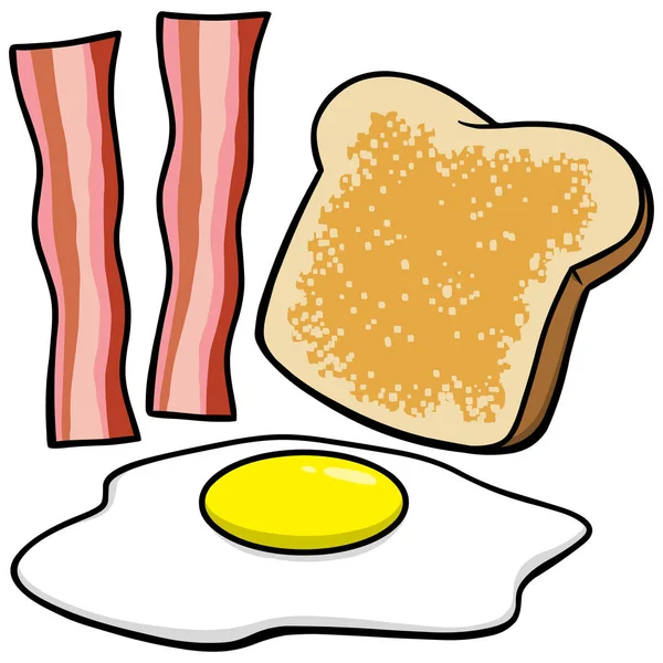 Bacon Jajka Tosty Cartoon Ilustracja Boczkiem Jajka Tosty — Wektor stockowy