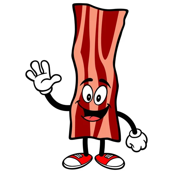 Bacon Strip Waving Une Illustration Bande Dessinée Une Mascotte Bacon — Image vectorielle