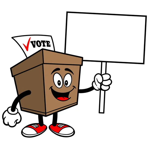 Votazione Con Segno Cartone Animato Illustrazione Una Mascotte Scheda Elettorale — Vettoriale Stock