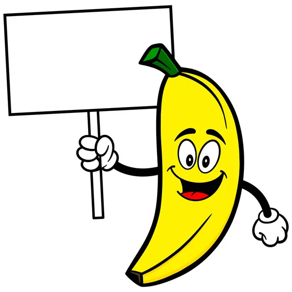 Banana Con Segno Cartone Animato Illustrazione Una Mascotte Banana — Vettoriale Stock