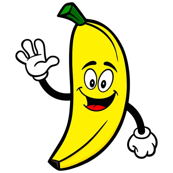 Banana Waving Cartoon Illustration Banana Mascot - Stok Vektor