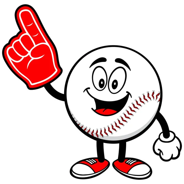 Baseball Maskottchen Mit Schaumstoffhand Eine Cartoon Illustration Eines Baseball Maskottchens — Stockvektor