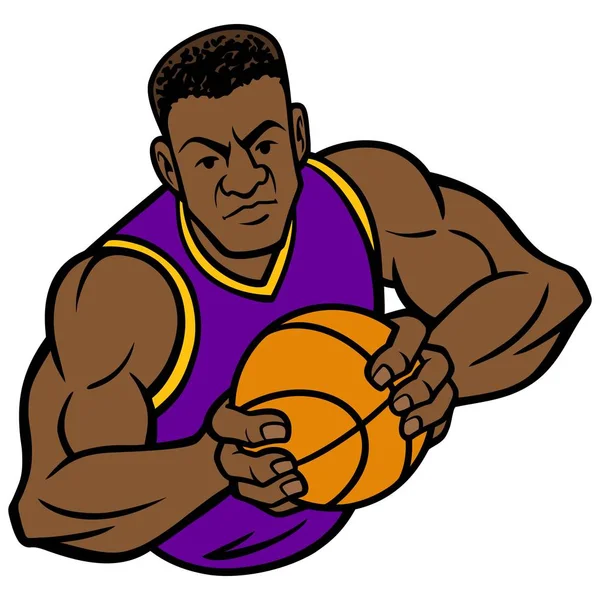 Pose Ofensiva Jugador Baloncesto Una Ilustración Dibujos Animados Jugador Baloncesto — Vector de stock