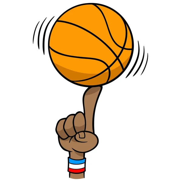 Baloncesto Girando Dedo Una Ilustración Dibujos Animados Baloncesto Girando Dedo — Vector de stock