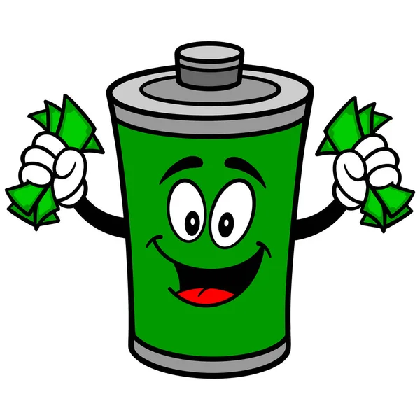 Battery Money Cartoon Illustration Battery Mascot — Stock Vector