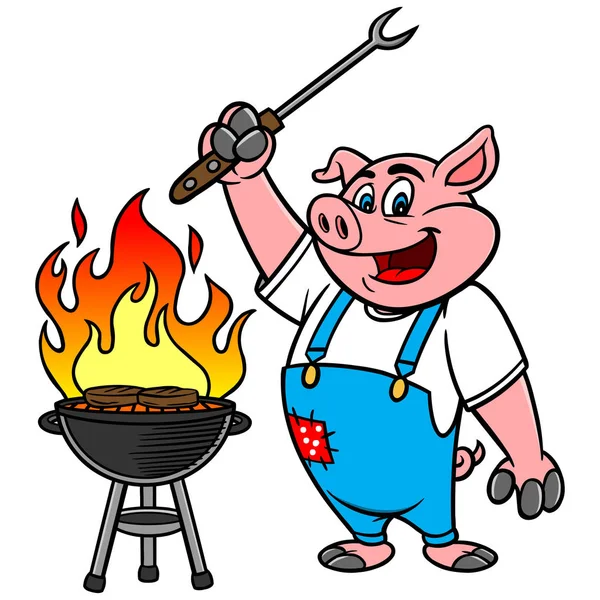 Bbq Grilling Pig Une Illustration Dessin Animé Bbq Grilling Pig — Image vectorielle