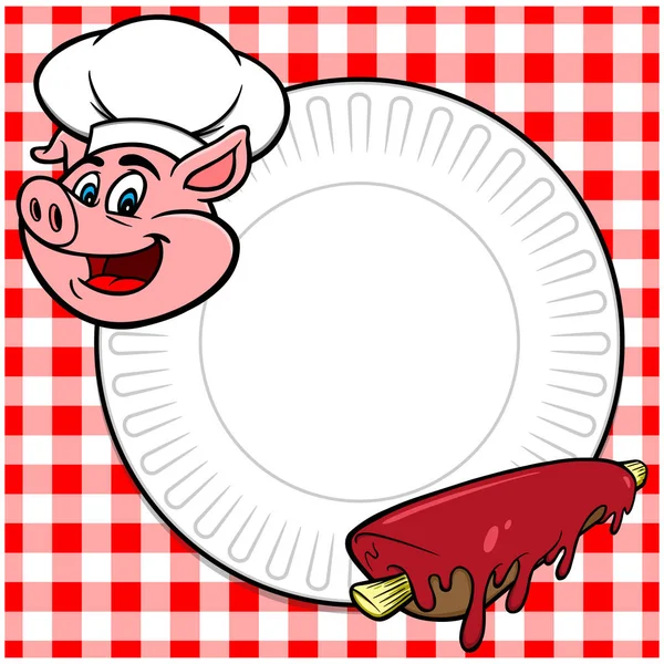 Bbq Rib Cookout Cartone Animato Illustrazione Barbecue Rib Cookout Invito — Vettoriale Stock