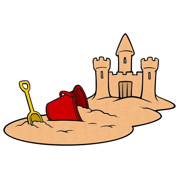 Plaża Sand Castle Cartoon Ilustracja Plaży Sand Castle — Wektor stockowy