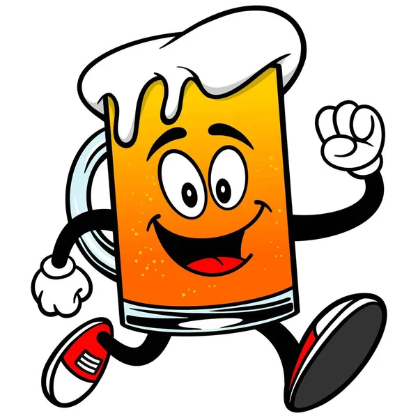 Beer Maskot Running Tecknad Illustration Ölmaskot — Stock vektor