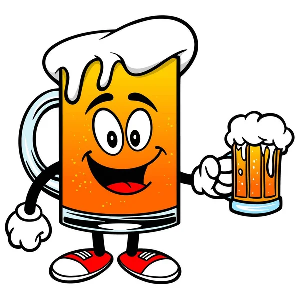 Mascota Cerveza Con Una Taza Cerveza Una Ilustración Dibujos Animados — Vector de stock