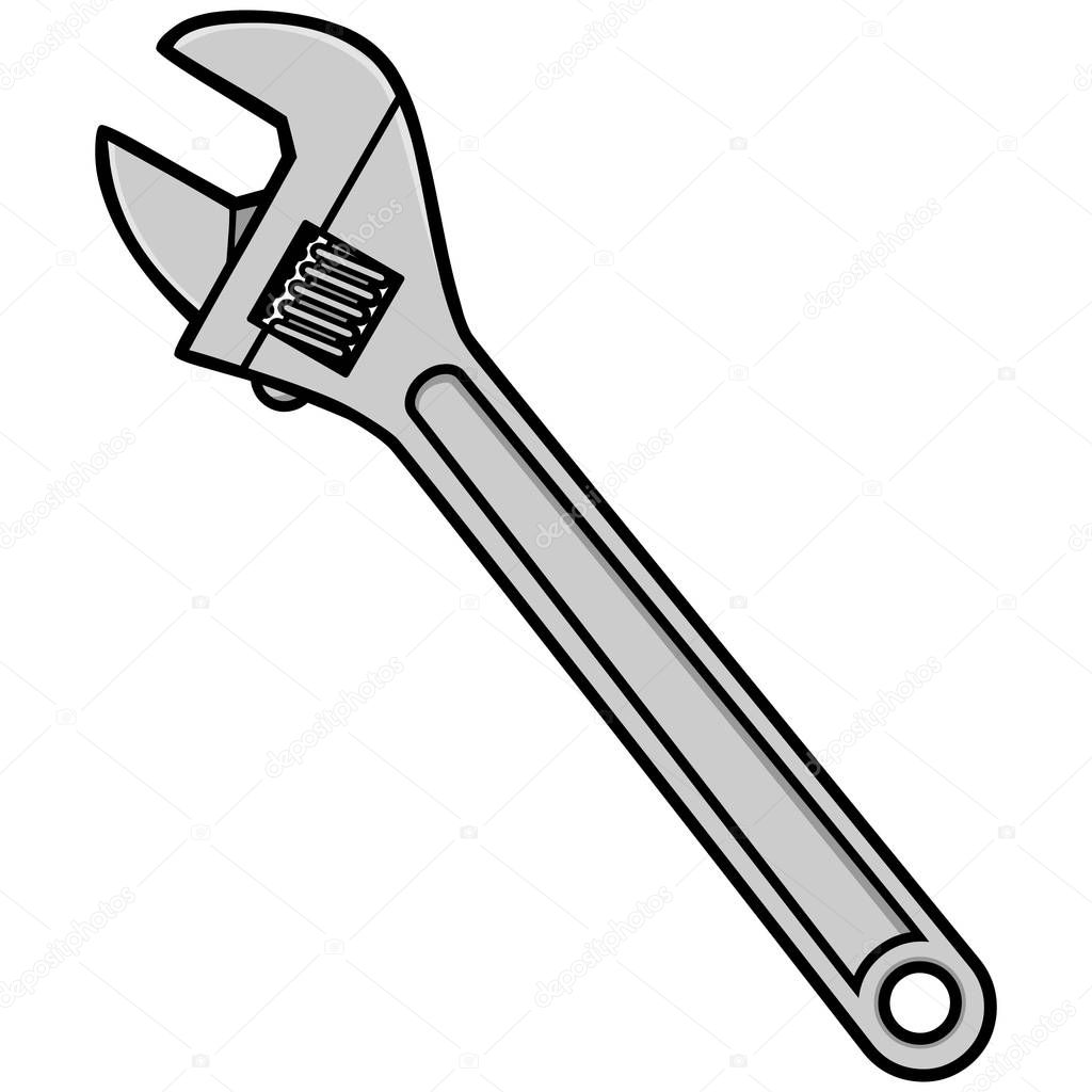 Adjustable Wrench - A cartoon Illustration of a Adjustable Wrench.