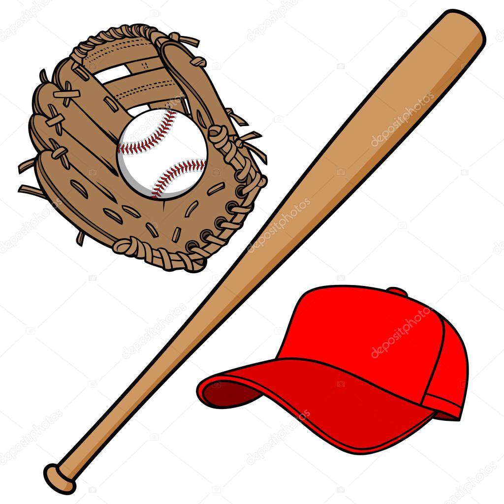 Baseball Equipment - A cartoon Illustration of Baseball Equipment.