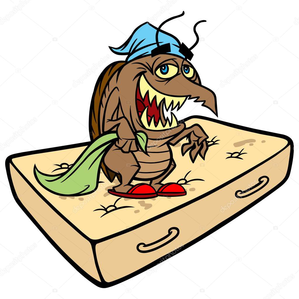 Bed Bug on a Mattress - A cartoon illustration of a Bed Bug.