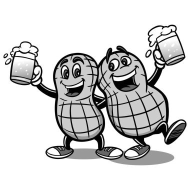 Bira Fındık İllüstrasyon - Bira Fındık bir çift bir karikatür illüstrasyon.