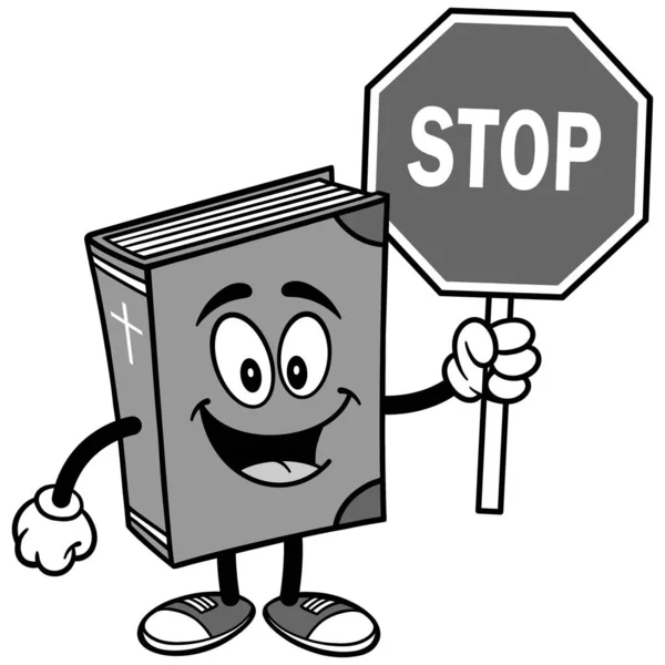 Bijbel School Mascotte Met Een Stop Teken Illustration Een Cartoon — Stockvector