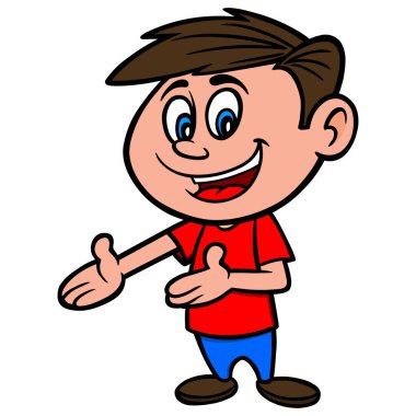 Boy Pointing - Bir Çocuk bir karikatür illüstrasyon.
