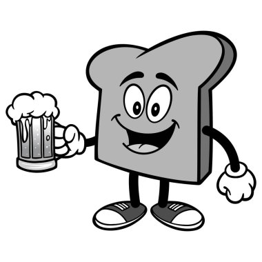 Bira İllüstrasyon bir kupa ile Ekmek Dilim - Ekmek Dilim Maskot bir karikatür illüstrasyon.