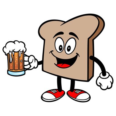 Bir kupa bir kupa ile Ekmek Dilim - Bir Ekmek Dilim Maskot bir karikatür illüstrasyon.