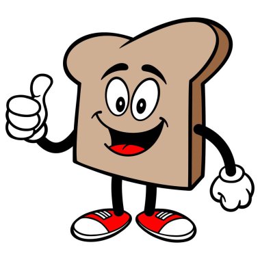 Thumbs Up ile Ekmek Dilimi - Bir Ekmek Dilim Maskot bir karikatür illüstrasyon.