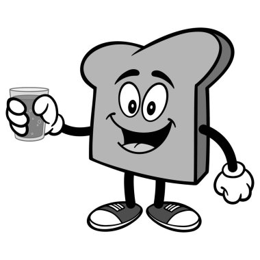 Bir bardak Su İllüstrasyon ile Ekmek Dilimi - Ekmek Dilimi Maskot bir karikatür illüstrasyon.