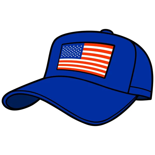 Blauwe Baseballpet Met Amerikaanse Vlag Een Cartoon Illustratie Van Een — Stockvector